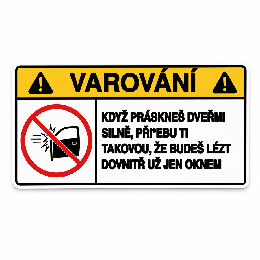 Nálepka VAROVANIE – Dvere – česká verzia