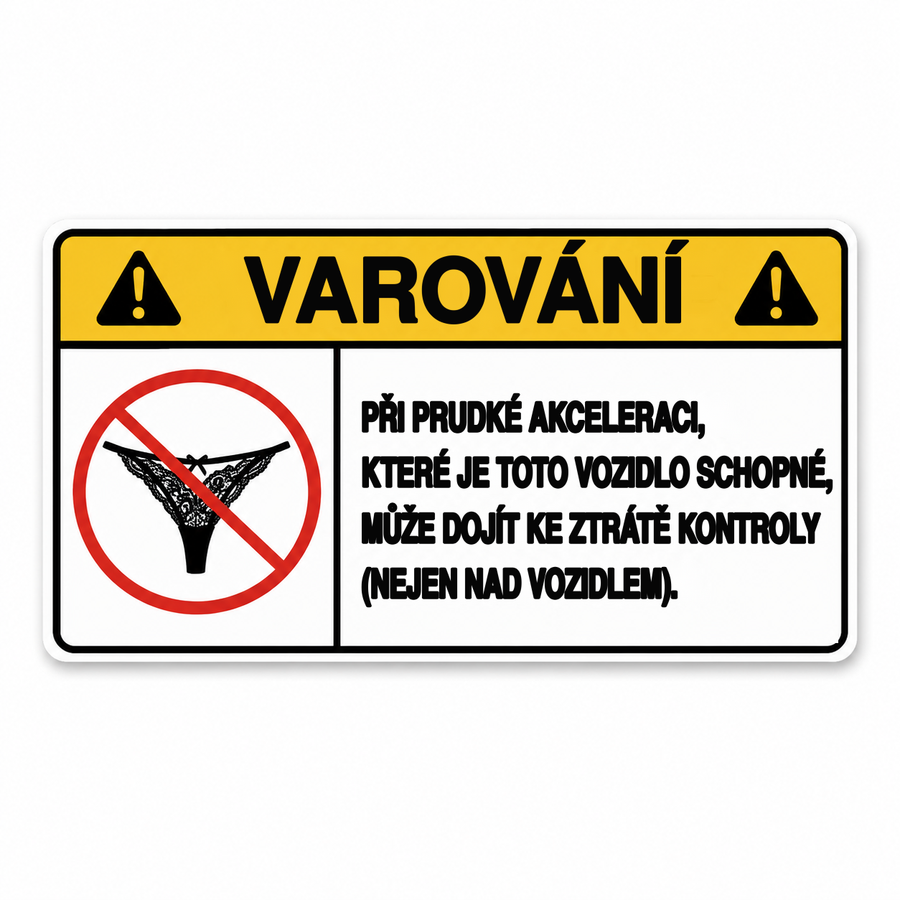 Nálepka VAROVANIE – Akcelerácia – česká verzia