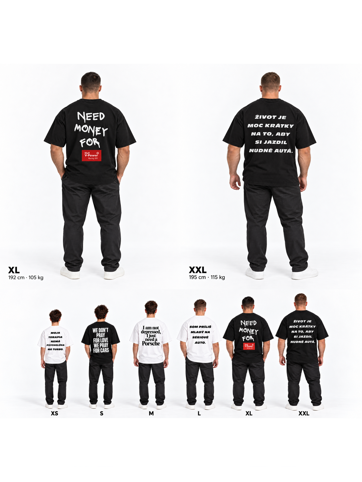 Veľkosti XL a XXL a porovnanie všetkých oversized veľkostí na postavách