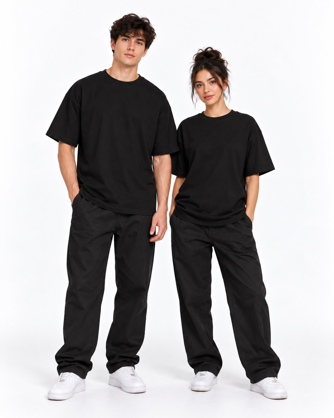 Párové čierne oversized tričká spredu – minimalistický čistý predok
