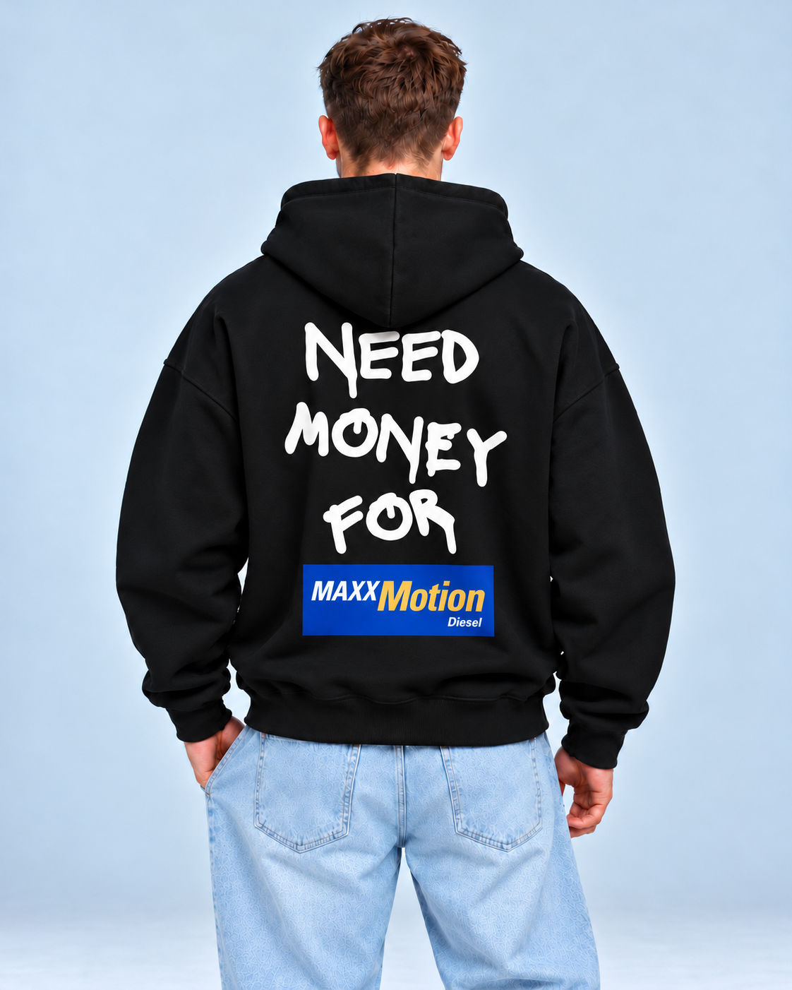 Need Money for MAXXMotion Diesel – čierna oversized mikina, pohľad zozadu