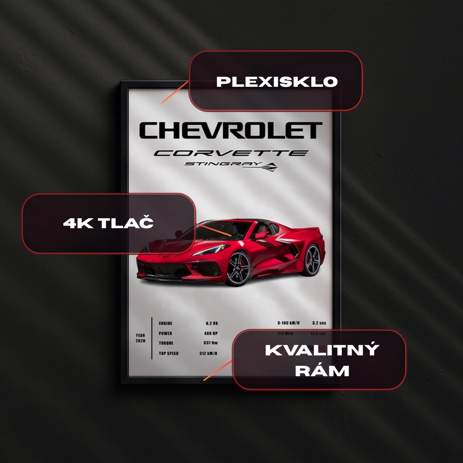 Predná strana obrazu – plexisklo, 4K tlač a kvalitný rám